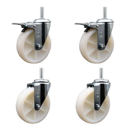 Service Caster 5 Inch Nylon Swivel 58 Inch Threaded Stem Caster Set 2 Total Lock Brakes SCC-TSTTL20S514-NYS-58212-2-S-2
